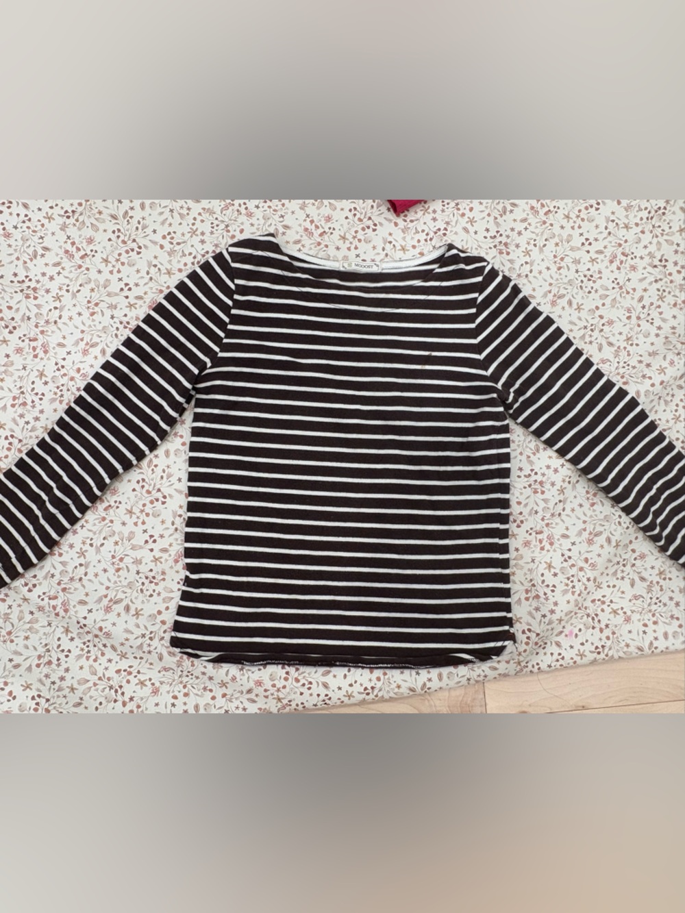 Brown and White Striped Long Sleeve Tee